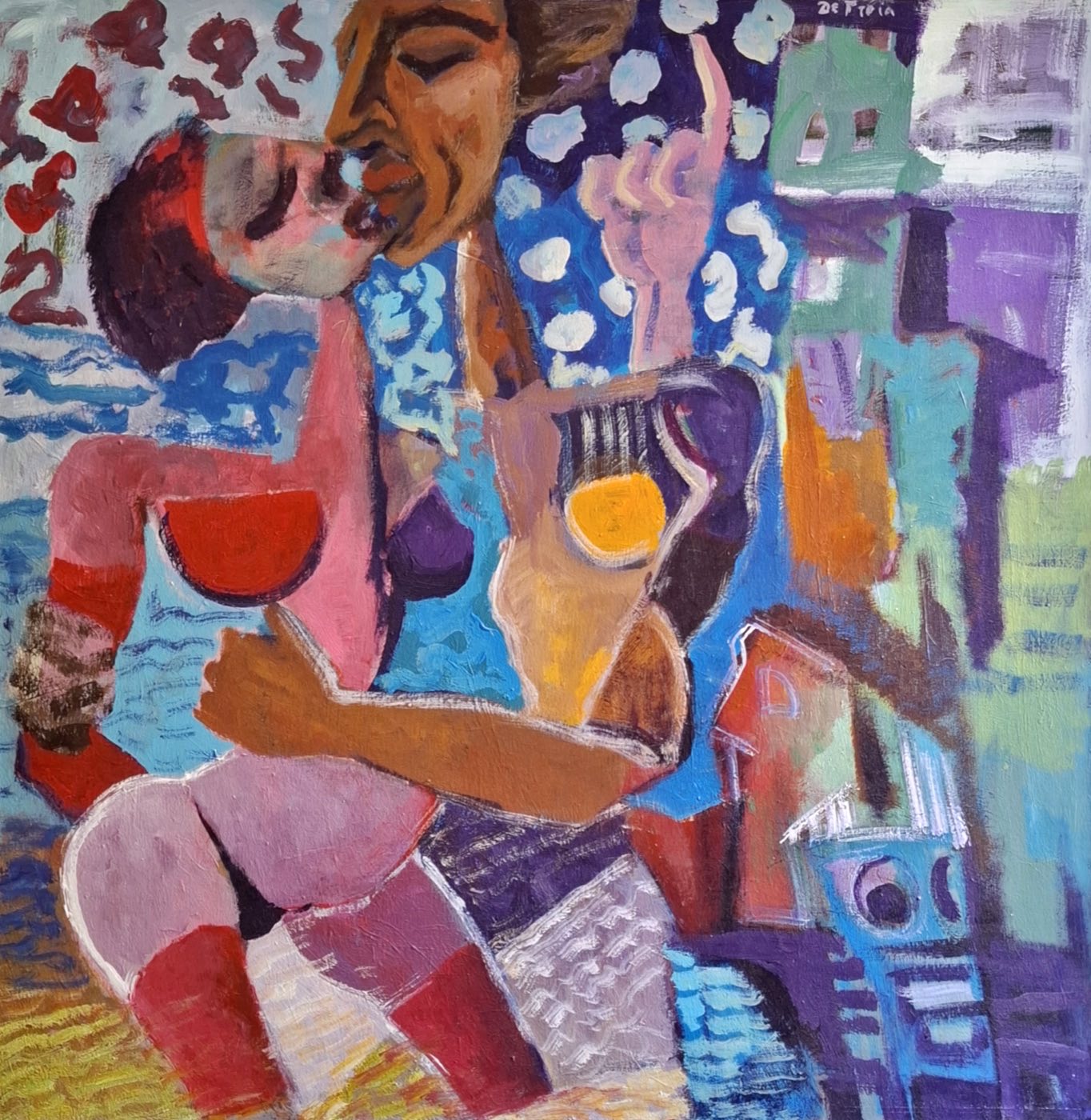 Amore Alieno, dipinto ad acrilico su tela di Giacomo De Troia, 100×100 cm