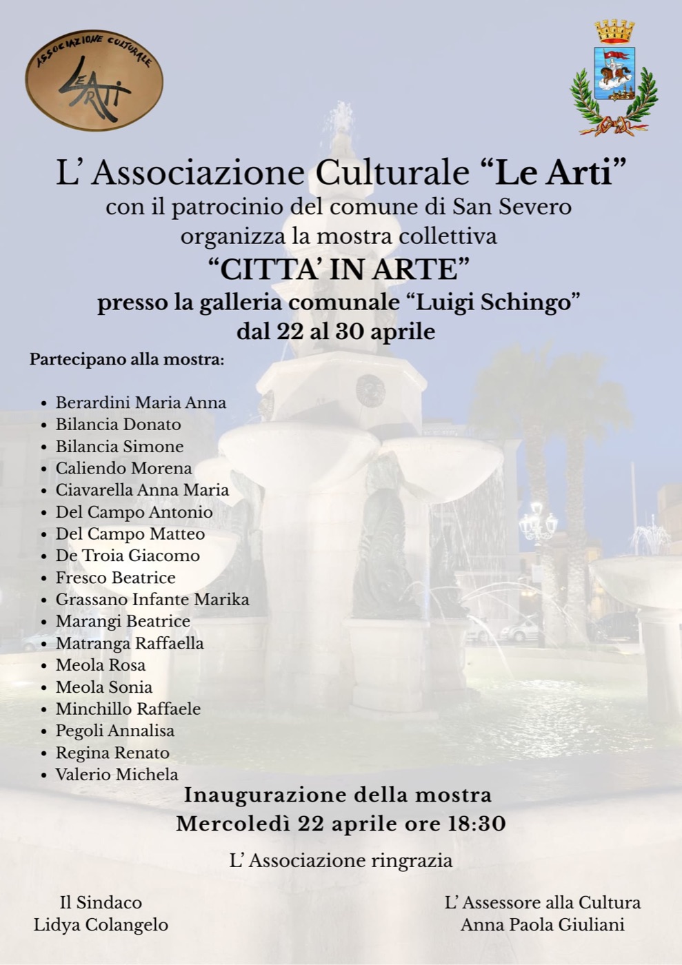 Locandina Città in Arte — Galleria Luigi Schingo, San Severo, 22-30 Aprile 2026